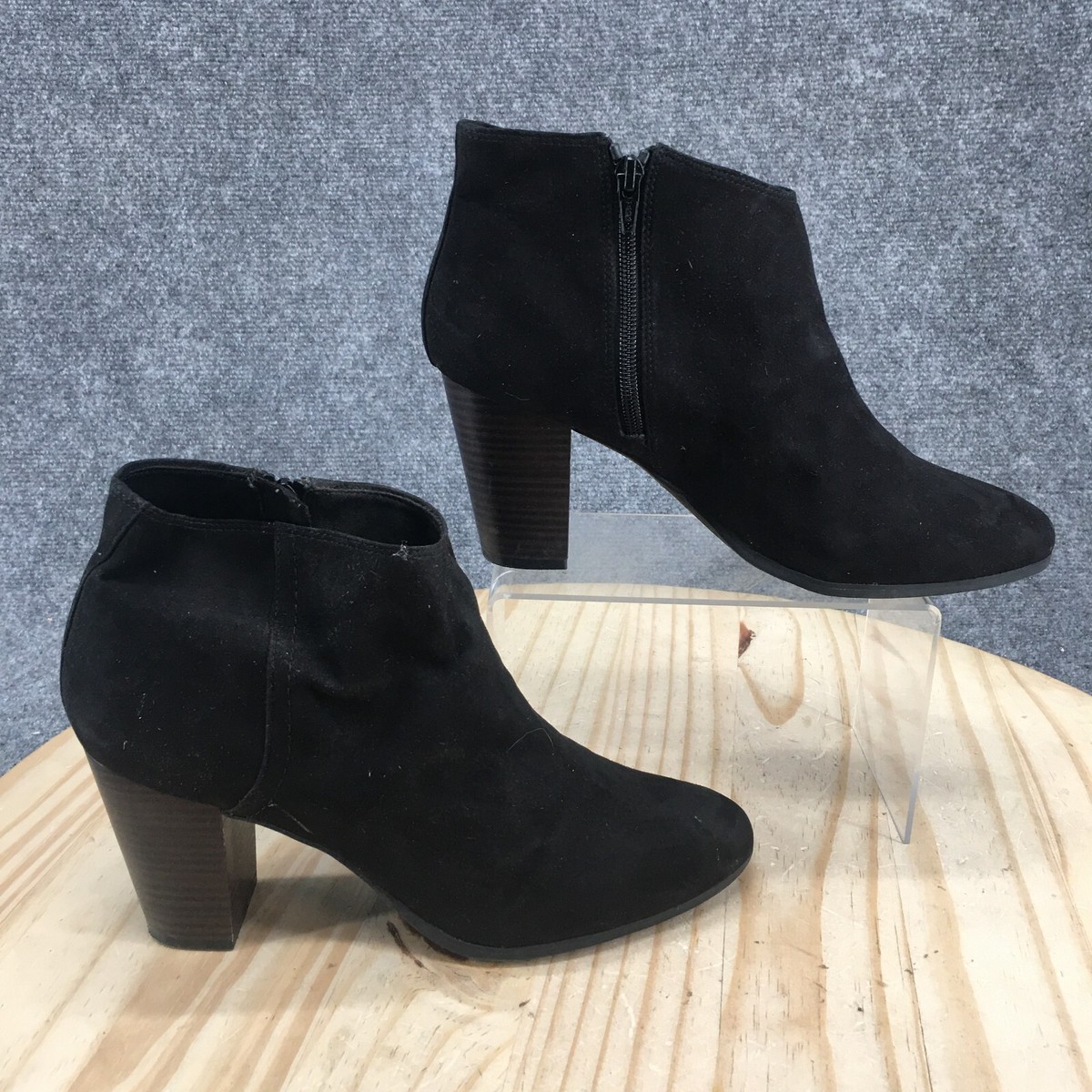 Old Navy Boots Womens 10 Ankle Booties Black Faux Suede Heeled Side Zip  Casual