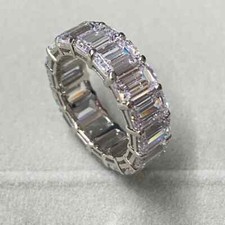.925 Sterling Silver Cubic Zirconia Emerald Cut Eternity Band Ring Size 6 New