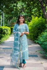 Women's Straight Pure Cotton Batik Printed Kurti Set with Pant  Dupatta