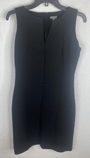 Ann Taylor Dress Womens 6 Black Sheath Sleeveless V Neck Wool Blend Stretch