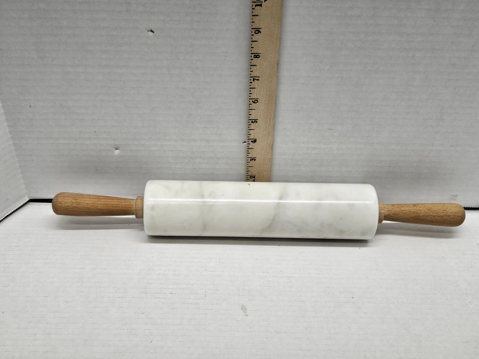 Marble Rolling Pin Gray White With Wooden Handles Vintage