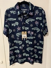 NWT Chubbies Polo Shirt Neon Glade Men s Small Navy New Alligator Palm Tree