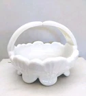 Vintage Westmoreland Milk Glass Pansy Dogwood Split Handle Basket Trinket Dish