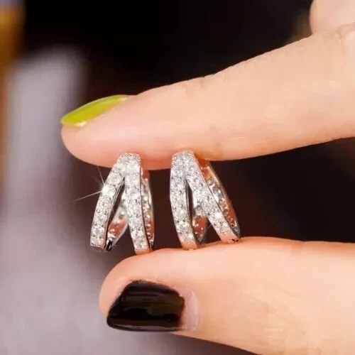 2.0Ct Round Cut Moissanite Diamond Huggie Hoop Earrings 14K White Gold Plated - Picture 2 of 9