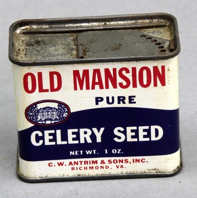 Vintage C.W. Antrim OLD MANSION Spice Tin 1 Oz Celery Seed No-UPC Bar Code