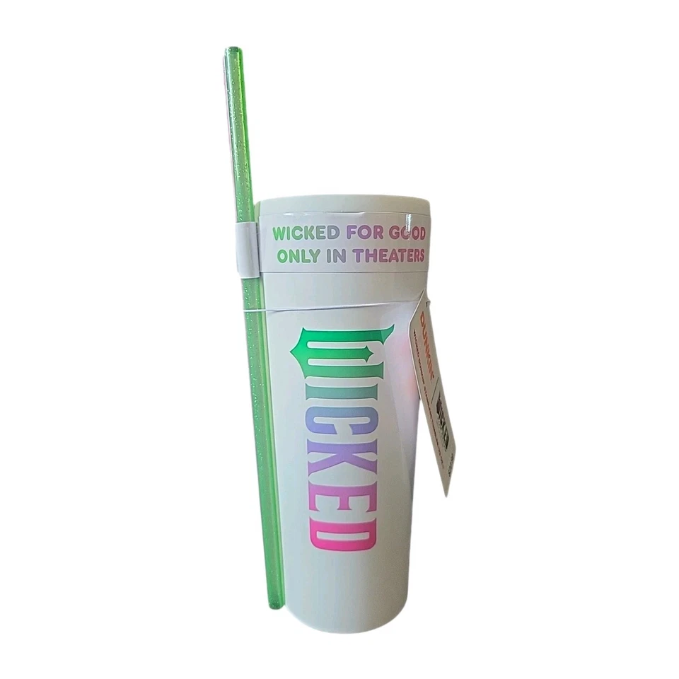 RARE Dunkin' x Wicked For Good Stainless Tumbler Cup And Straw Buddy Topper NEW - Image 4 of 4