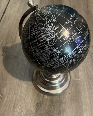 World Desk Globe Silvertone Deco Style 9.5'' Home Office Decor