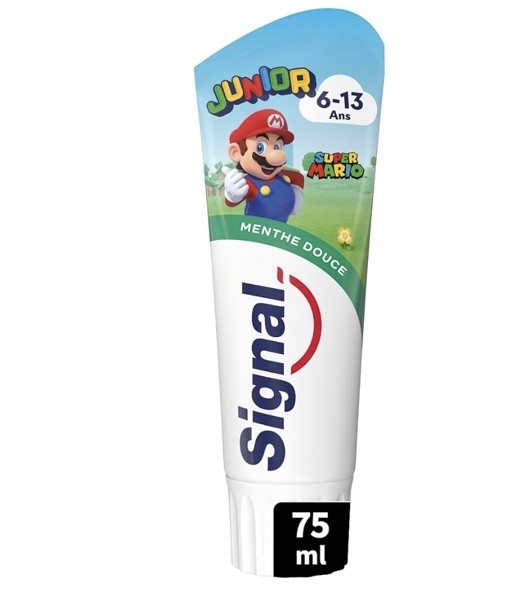 Dentifrice Signal Junior enfant 6-13 ans gel au fluor goût menthe Super Mario 3x75ml
