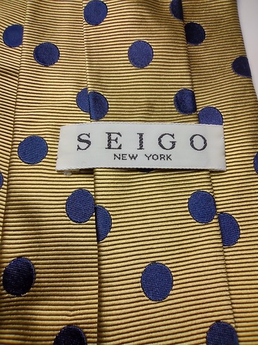 SEIGO Gelbgold blau gepunktet Herren Seidenkrawatte Japan 57" - Bild 4 von 8