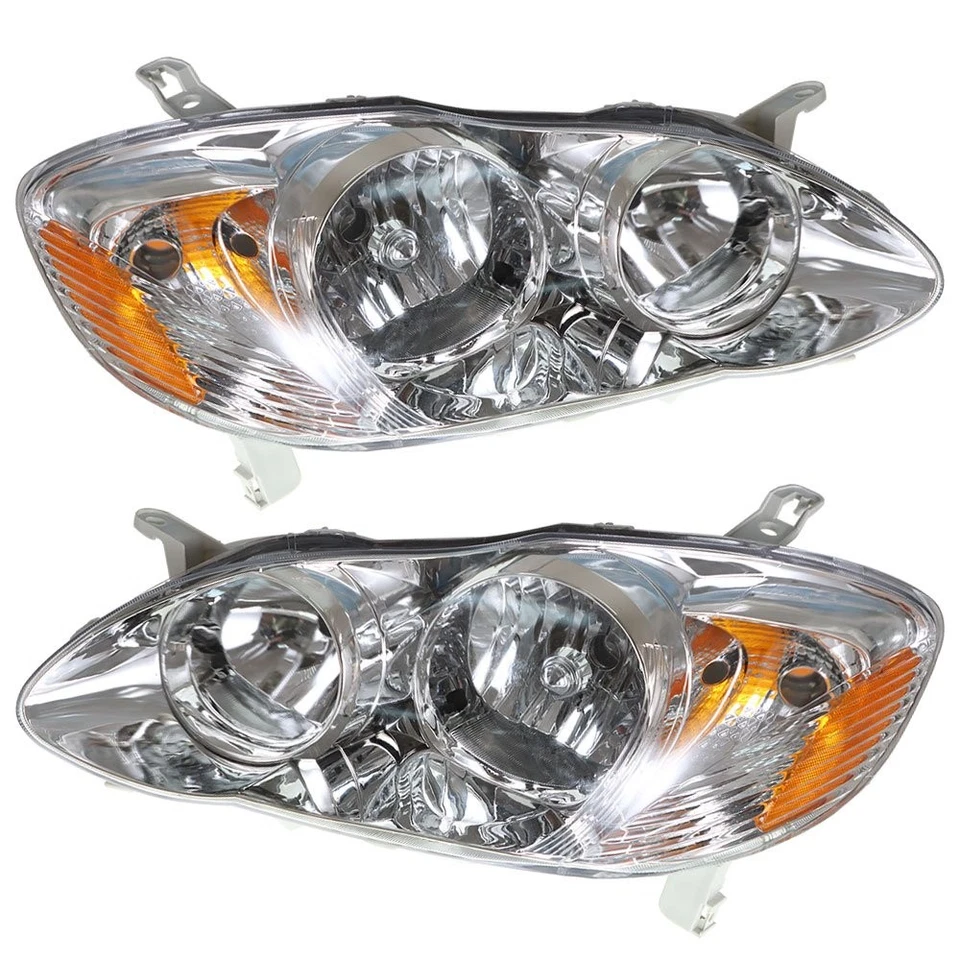 Headlights Pair Fit For Toyota Corolla 2003-2008 Left&Right Chrome Halogen Clear Foto 2 de 4