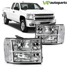 Headlights Assembly For GMC Sierra 2007-2014 Chrome Housing Front Headlamps Pair