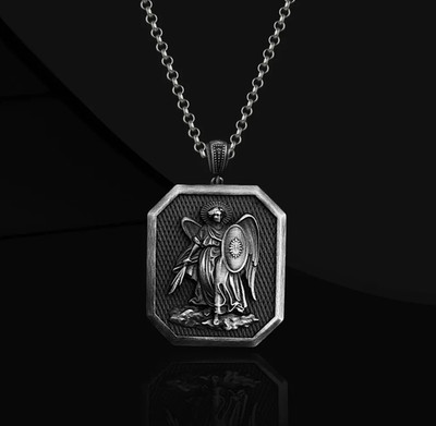 Archangel Michael Oxidized Necklace 925 Sterling Silver Necklace Duty Free