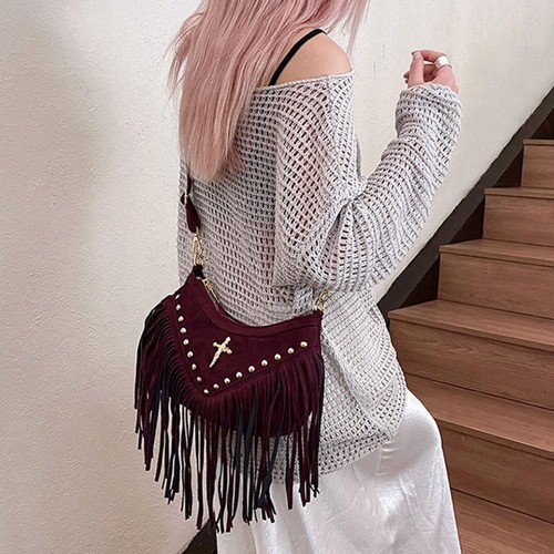 Korean Style Suede Crossbody Bag Vintage Ethnic Style Handbag Office Worker - Picture 10 of 16