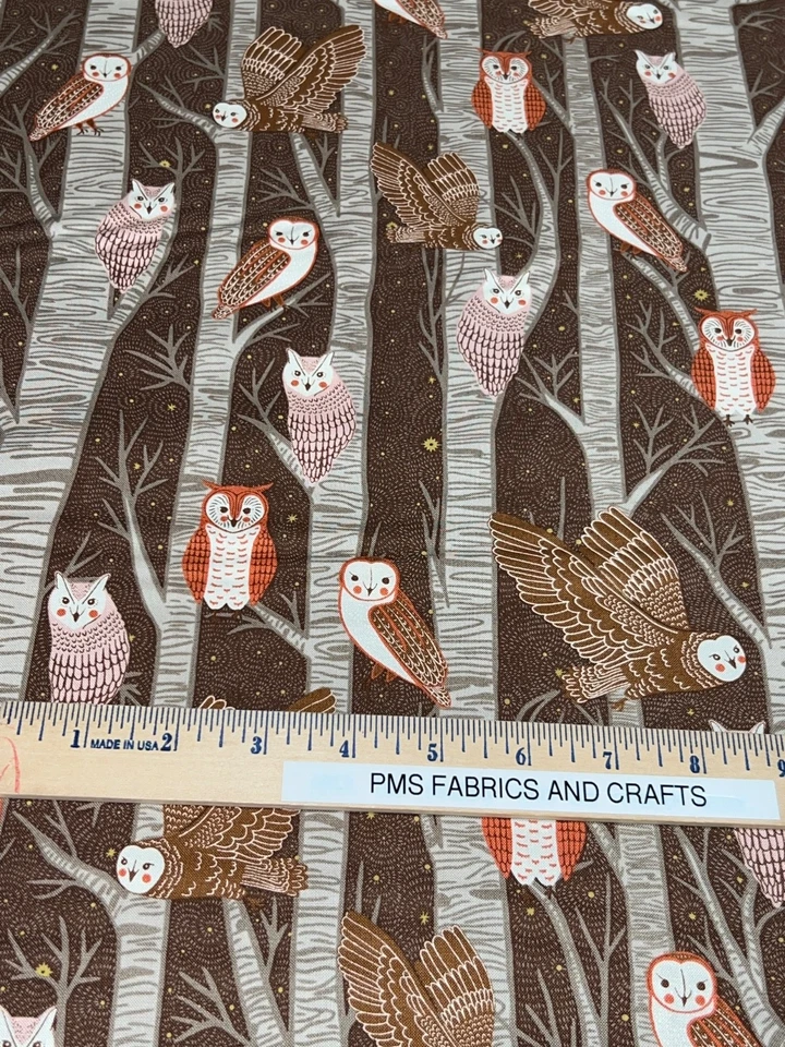 MODA Night Owl 100% tela de algodón mediano por yarda marrón cacao 48420 21 búhos árbol Foto 4 de 4
