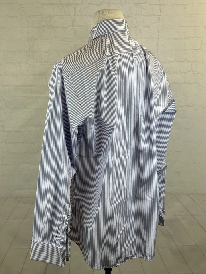 Camisa de vestir Canali Italia para hombre púrpura a rayas 100 % algodón puño francés 17 36/37 43 Foto 3 de 4
