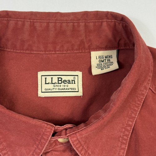 L.L. Bean Sunwashed Canvas Button-Up Shirt Double Pocket Cotton Red Men's Large - Picture 5 of 9