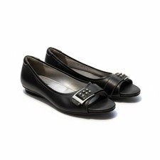 Ecco Black Leather Open Toe Heeled Pumps Buckle Embellished Size 39