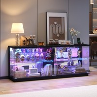 LED TV Unit Cabinet RGB Lights Glass Doors USB-C Power Sockets Modern Stand