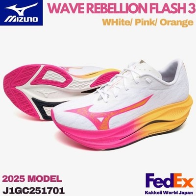 Mizuno Running Shoes WAVE REBELLION FLASH 3 White/Pink/Orange J1GC251701 NEW!