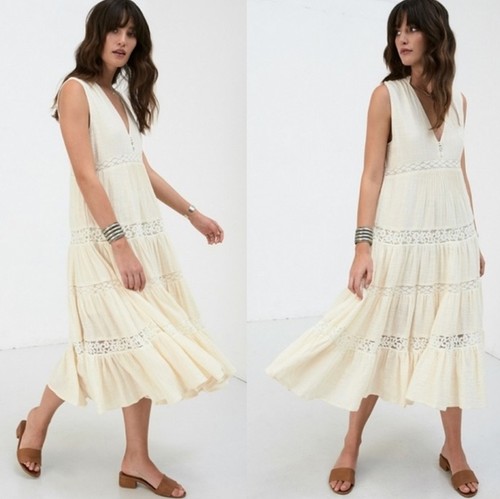 Vestido Spell Talla Pequeña Ojos de Cierva Crema Algodón Encaje RARO De Colección Reliquia Midi - Imagen 4 de 24