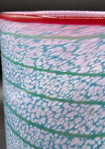 Taylor Backes Modernariato Cilindro Studio Arte Vaso Vetro Bianco Blu Rosso e Verde - Foto 10 di 13