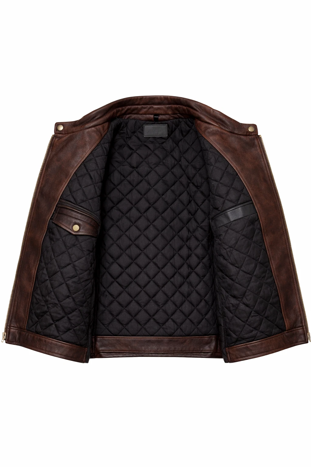 Men’s Genuine Dark Brown Leather Jacket, Quilted Lined Zip Front Classic Fit - product detail image 5