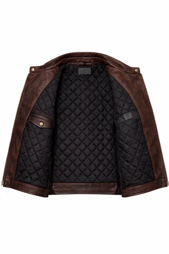 Men’s Genuine Dark Brown Leather Jacket, Quilted Lined Zip Front Classic Fit image 5