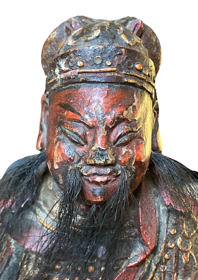 Statue Sculpture en Bois Laqué Polychrome Dignitaire Taoïsme Asie Chine XIX ème - Photo 4/4