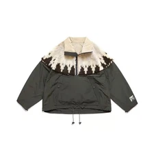 Kapital Lamb Fleece Printed Splicing Half High Collar Jacket Coat