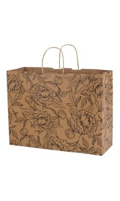 SSWBasics Large - Simple Floral Paper Shopping Bags - Case of 100