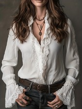 New Arrival Blouse Tops Women's Splicing thin pieces Long Sleeve Lace Yi23 