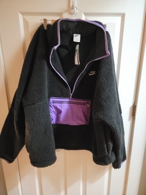 Nike Mens Club Fleece Half zip Winterized Anorak Jack in Black and Purple XL