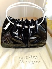 MAZZINI Firenze borsa tote bag in vernice nera con doppio manico in pelle bianca