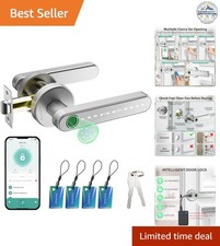 Smart Door Lock Keyless Entry Fingerprint Silver for Bedroom Front Door