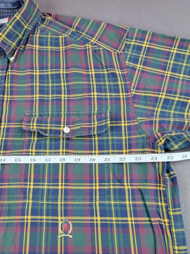 Tommy Hilfiger Men's Large VTG Green Plaid Button-Up Short-sleeve Casual Shirt - Picture 8 of 13