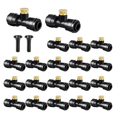Brass & Black Misting Nozzles Kit - 20pcs Mister Nozzles & Tees with 2pcs Plu...