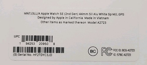 Apple Watch Series SE (2e génération) MNTJ3LLA 44 mm bracelet blanc en aluminium argenté GPS M/L - Photo 7 sur 9