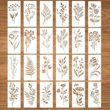 24pcs Wildflower Stencils for Painting, Reusable Leaves and Flower Stencil