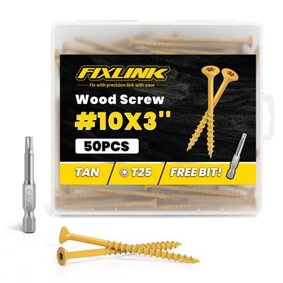 Wood Screws 3 Inch, Deck Screws #10 x 3, 50pcs, Epoxy Coated, T25 Star Bit Ab...