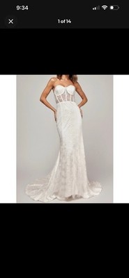 $198 NWT LULUS Ravishing Romance Embroidered Feather Bustier Dress, White, XS
