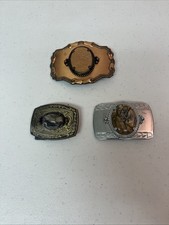 Lot Of Cowboy Western Ornate Rodeo Belt Buckle Polished Stone Vintage