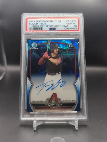 TOMMY TROY 2023 BOWMAN CHROME DRAFT 1ST SAPPHIRE PSA 10 AUTO /199 PROSPECT