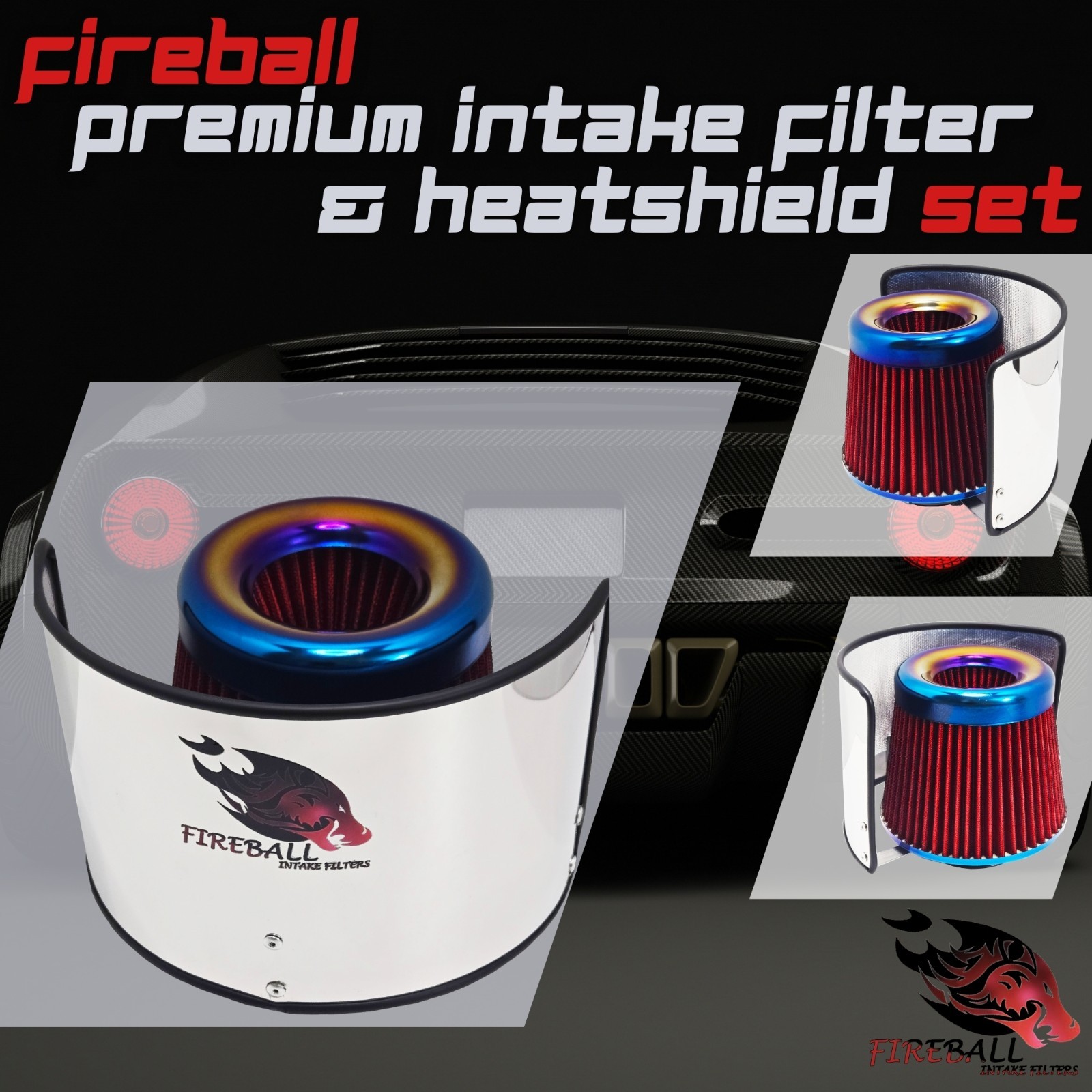 Reusable Fireball Cold Air Intake Filter and Heat Shield Kit Universal for Lotus