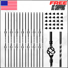 Wrought Iron Balusters 1/2" x 44" Hollow Stair Spindles W/ 32 Shoes 16 Pack
