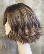 Balayage Wavy Bob Brown European 13x4 Lace Front Wig 100% Human Hair Pre Plucked