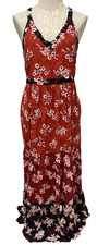 LOFT Zinnia Tiered Maxi Dress Sleeveless Boho Festival Red Floral New Size 4