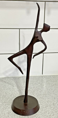MID CENTURY um 1950-60er MODERNIST BRONZEGUSS FRANZÖSISCH 30cm HOCH TÄNZERIN FIGUR