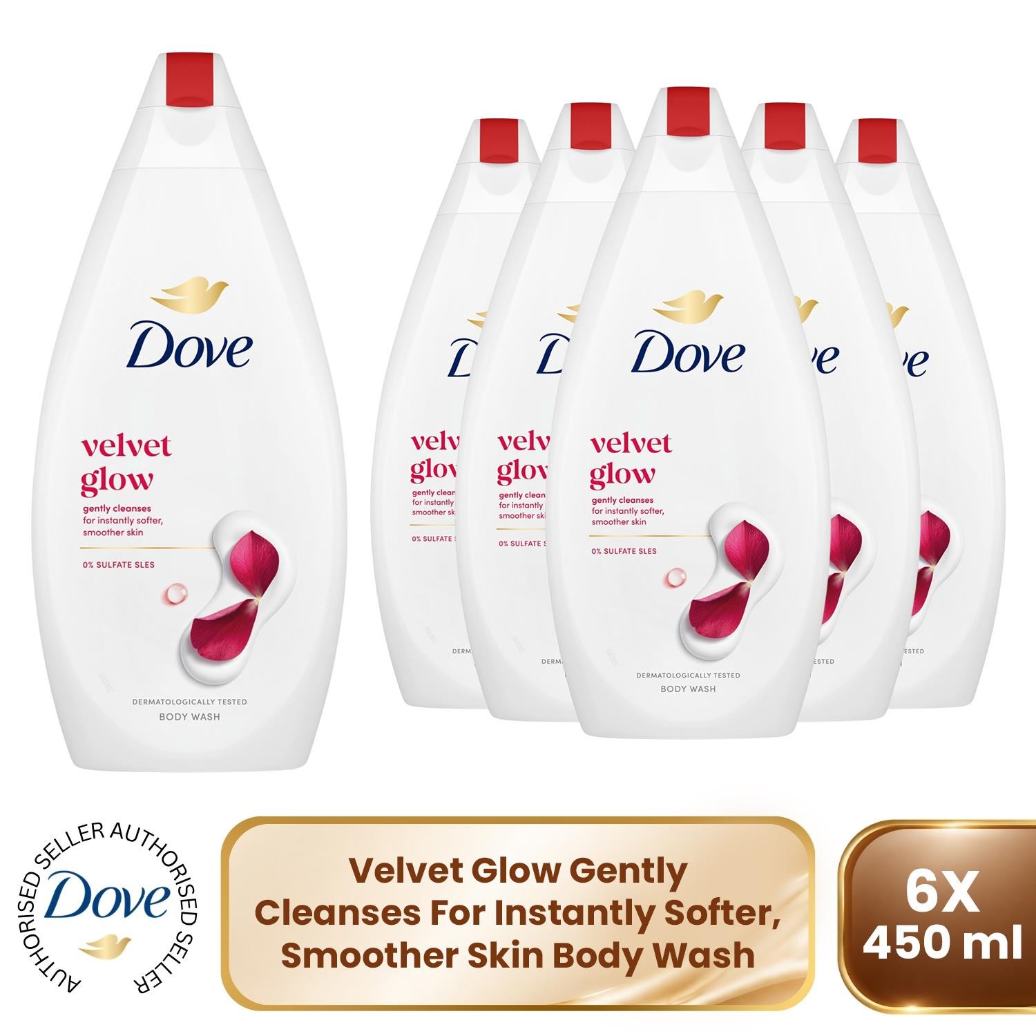 Dove Velvet Glow Body Wash 0% Sulfate SLES for Soft & Smoother Skin 450ml, 6pk - Image 4