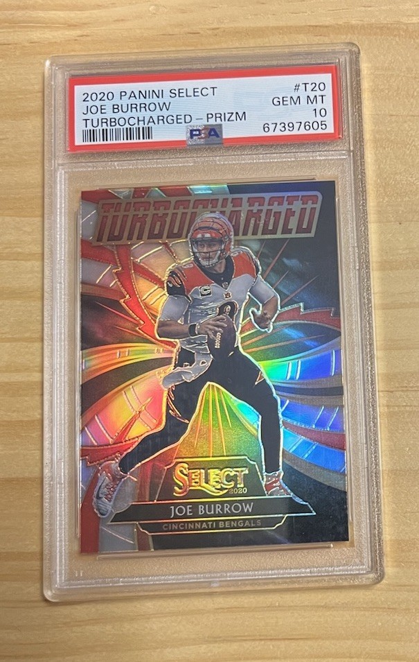 2020 PANINI SELECT JOE BURROW ROOKIE CARD T20 TURBOCHARGED PRIZM PSA 10 GEM MINT