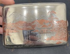 Etui à Cigarettes Japonais Scenic Argent Métal Mixte Pagode Bateau Paysage A Voir